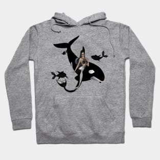 Wonderful mermaid with orca in the deep ocean Hoodie